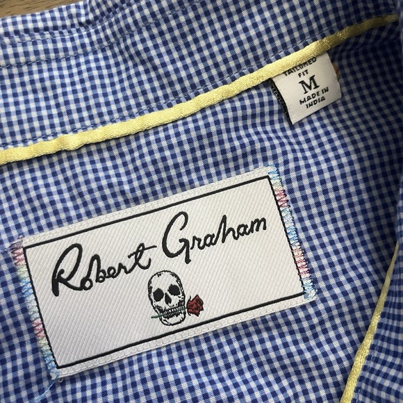 Robert Graham Shirt Mens Medium Gingham Button Down Flip Cuff Food Print Novelty - Picture 2 of 11